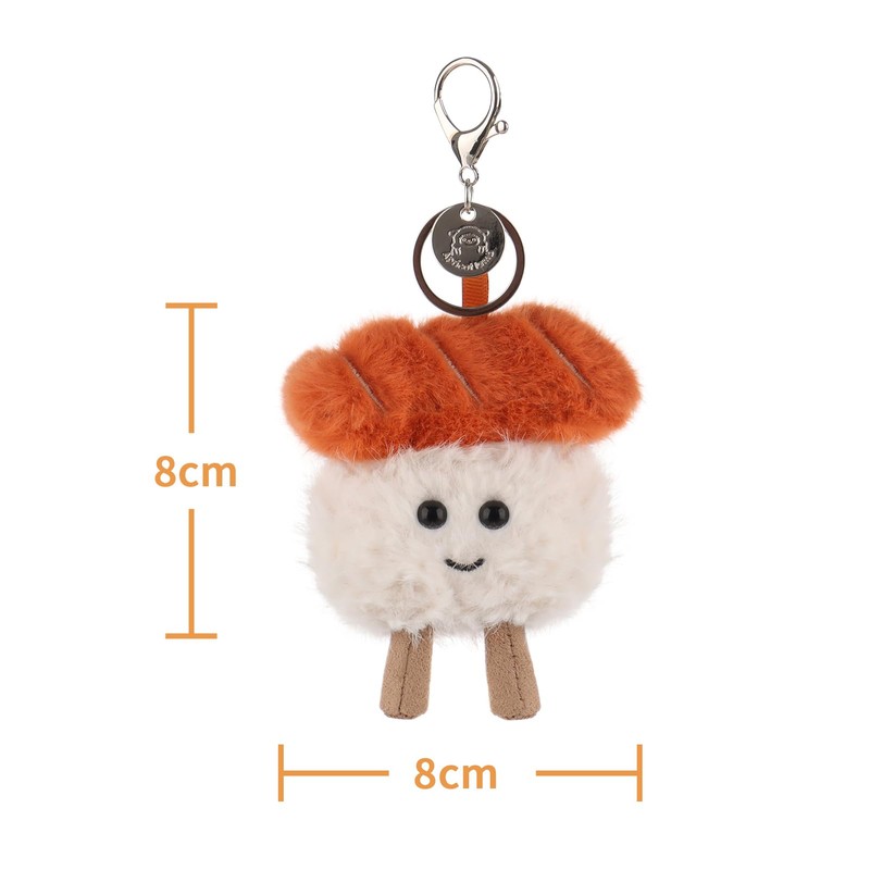 Apricot Lamb Salmon Sushi Cute Keychain, Soft Stuffed Plush Keychain