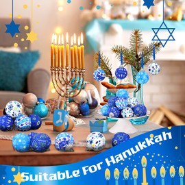 Lenwen 24 Pcs Hanukkah Ball Ornaments Hanukkah Tree Ornaments Blue and White Christmas Tree Decorations for Hanukkah Xmas Party Holiday Decoration