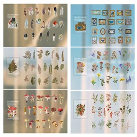 170 Pieces PET Transparent Decorative Stickers, Specially Shaped Flower Scrapbook Sticker Set, 9 Nature Themes, Plants, Stickers for Scrapbooking, Art, Crafts, Bullet Points, Laptops