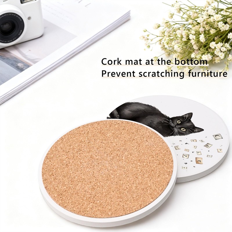 6Pcs Book Cat Coasters with Holder, Funny Ceramic Coaster for