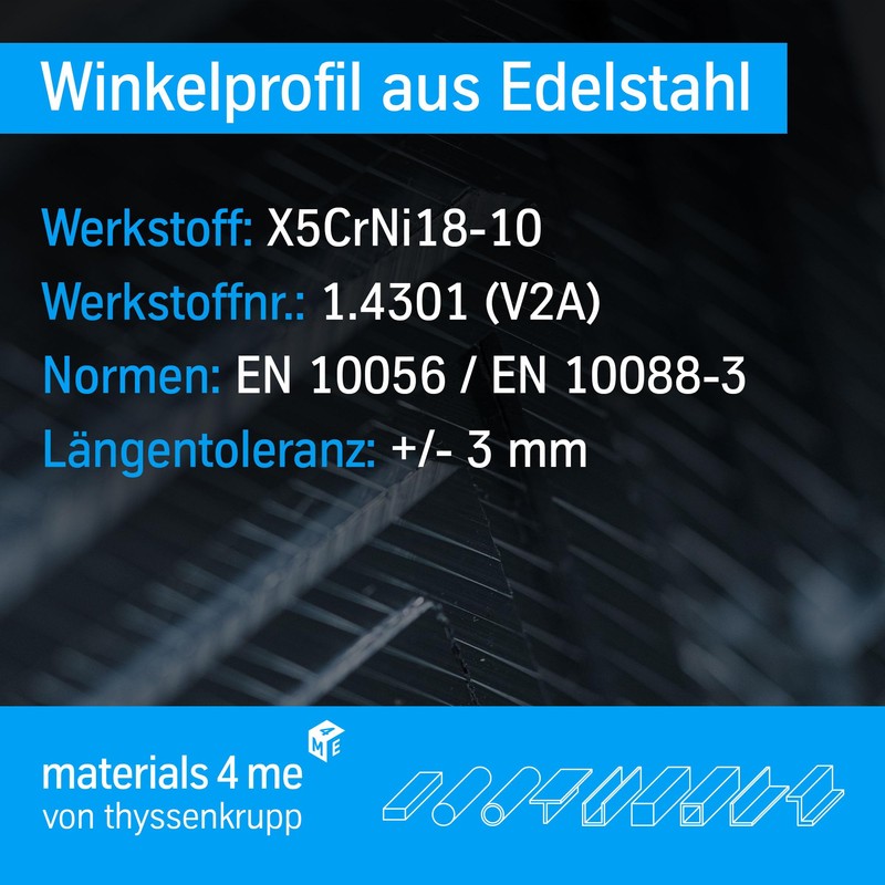 thyssenkrupp Stainless Steel Angle 20 x 10 x 3 mm