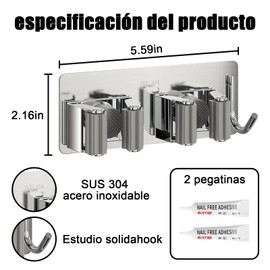 Paquete de 2 soportes de pared para escoba con 2 ranuras y 1 gancho, colgador de escoba, organización de cochera,Colgador y Organizador de Escobas para Trapos, Cepillos, de Fácil Instalación