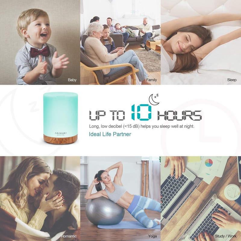 ASAKUKI 300ML Essential Oil Diffuser, Quiet 5-in-1 Premium Humidifier, Home