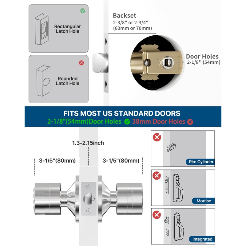 Door Knob with Keypad, Door Lock with Code, Keyless Entry