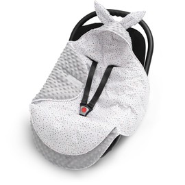 ELIMELI Swaddling Blanket for Baby Car Seat – Baby Winter Blanket for Car Seat, Buggies and Prams with Filling, Universal Footmuffs e.g. Maxi Cosi, Pram Blanket (Grey - Dots)