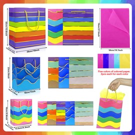 MUMULULU 10 Pack Gift Bags Assorted Sizes and Designs Gift Bags with Handle and Tissue Paper Birthday Gift Bags Rainbow Gift Bags for Birthday Party Baby Shower Wedding Holiday Presents