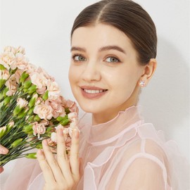 GIGI ARIA 14K Gold Plated Real 925 Sterling Silver Rose Gold Flower Studs Earrings For Women Trendy Dainty Jewelry Hypoallergenic(01 rose gold)