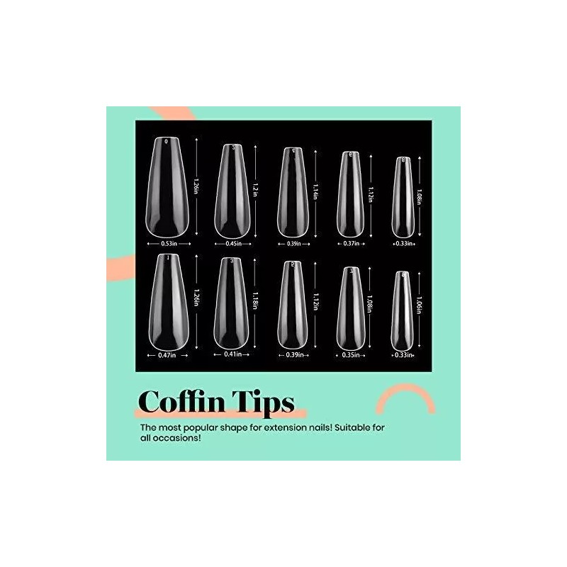 Beetles Gel Polish Tips Para Uñas 500pzs Coffin Transparente Con