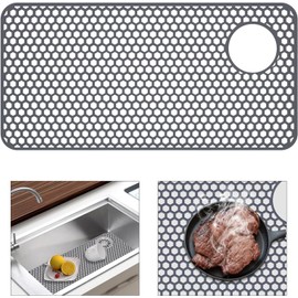 TOOVEM 28.3"x14.4" Sink Protector - Farmhouse Drain Hole Mat, Kitchen Accessory