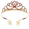 FASOTY Gold Tiara Red Crystal Crown with Combs Elegant Princess