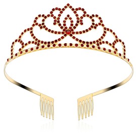 FASOTY Gold Tiara Red Crystal Crown with Combs Elegant Princess Tiaras and Crowns for Women Girls Rhinestone Headband for Bridal Wedding Birthday Party Prom