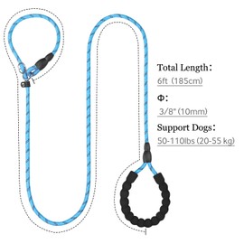 TagME Reflective Slip Lead Dog Leash for Medium and Large Dogs Training and Walking,6ft Climbing Rope Leash for Dogs Up to 110 lbs,Blue