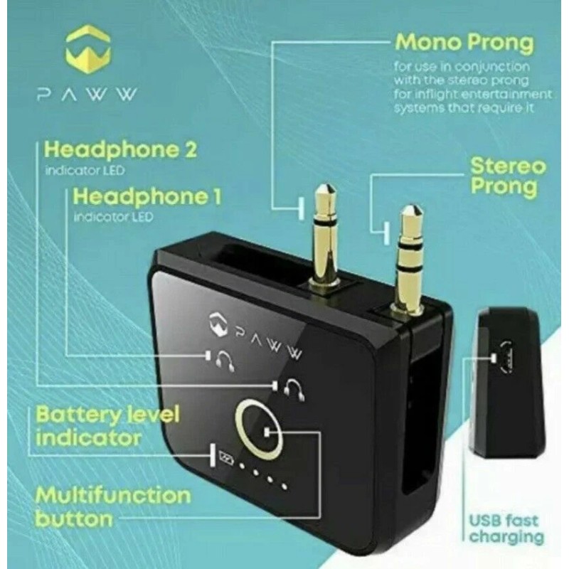 Paww WaveCast Portable Bluetooth 5.0 Audio Transmitter - Fast Charging