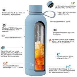 Temede Large Stainless Steel Insulated Water Bottle 1L, Vacuum Flask BPA-Free, 12hrs Hot & 24hrs Cold Drinks, Thermal Metal Sports Bottles, Leakproof Double Wall Drinking for Kids, Gym, Running,Travel