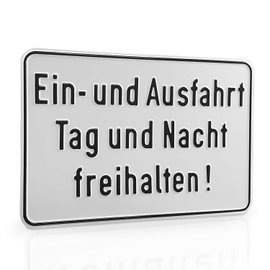 Betriebsausstattung24® Sign "Einund Ausfahrt Tag und Nacht freihalten!" | Signs for Landownership Labelling | Aluminium | 30.0 x 20.0 cm