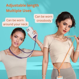 KEESOO Minimalist Crossbody Phone Lanyard with 2 Phone Tabs(Matching Metal and Rotatable Clear), Adjustable Anti Theft Phone Strap for All Phones, Universal Cell Phone Neck lanyard for Women and Men