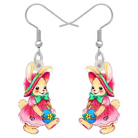 HUAGEO Easter Acrylic Cartoon Bunny Rabbit Dangle Earrings For Women Holiday Jewellery Charms Gifts (Pink)
