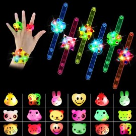 Fiesta Neon Led Luz Con 18 Anillos 6pulseras Neon Giratorias