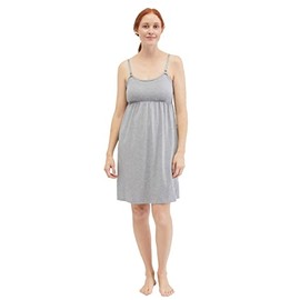 Motherhood Maternity Women's Lace Trim Clip Down Nursing Nightgown & Lounge Dress for Breastfeeding, Heather Grey, Medium