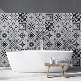 RE-COVERTILES - Tile Stickers Bathroom and Kitchen 12 Pieces 15 x 15 cm - PS00096 PVC Wall Decoration Waterproof Tiles Mosaic Style Azulejos Cement Tiles