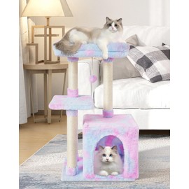 FISH&NAP Cute Cat Tree Kitten Cat Tower for Indoor Cat Condo Sisal Scratching Posts with Jump Platform Cat Furniture Activity Center Play House Rainbow