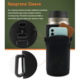 Rangland Filtered 64 oz Tumbler with Handle and Carrier Bag - Insulated Wide Mouth Water Bottle with Ahlstrom Filter System, Spill-proof Straw Lid and Padded Shoulder Strap (Stainless Steel)