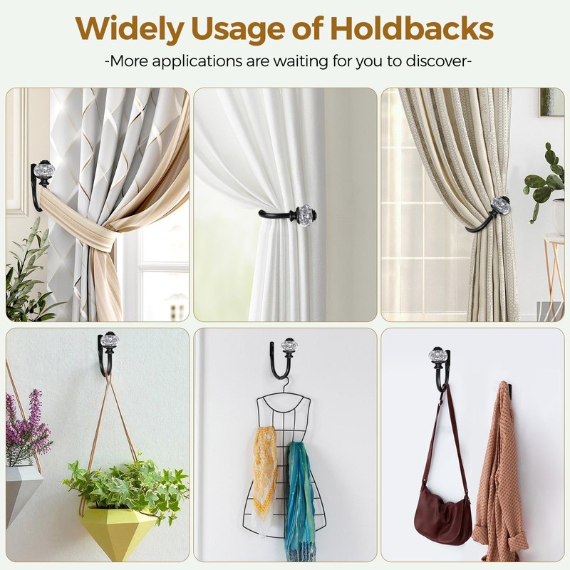 2 Pack Curtain Holdbacks, USFOOK Black Decorative Window Drapery Tiebacks