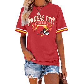 Football Shirts for Women Game Day Tshirt Football Team Fans Gift Tees Sport Season Short Sleeve Tops Red