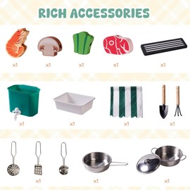 ROBUD Outdoor Mud Kitchen Set for Kids, Wooden Pretend Play Kitchen with Plant Growing Box, Real Faucet, Sink, Kitchen Accessories,Boys and Girls, Ages 3+