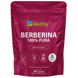 Wellthy Berberina Pura 90 Cápsulas. 100% Berberis Aristata, 500mg c/u, 45 dias de consumo, VCaps Cápsulas Veganas, Bottle Free
