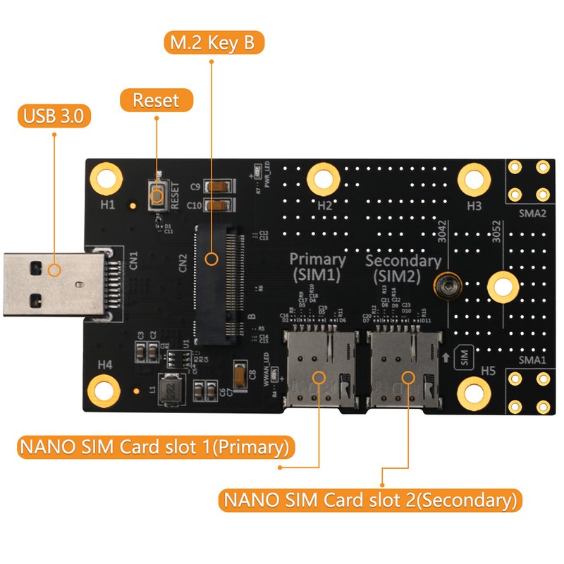 M.2 to USB 3.0 Adapter Push Connector for Dual SIM