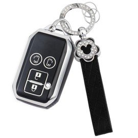 Nacalikeey Plum Blossom Smart Key Case, Cute Sakura, Key Cover, Key Holder, Dustproof, Fashionable Key Case, Cute Key Case (Silver & Black), silver/black