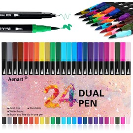 Hmeuest Dual Tip Brush Pens, 24 Colouring Pens with Felt Tip & Brush Tip, for Colouring Books Drawing Calligraphy Sketching for Adult Artists Beginners