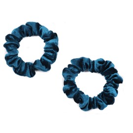 Mytoptrendz® 2 pcs Mini Scrunchies Plain Small Soft Smooth Premium Luxury Velvet Hair Ties Kids Girls Thin Hair Ponytail Holders Elastic Bobbles (Teal)