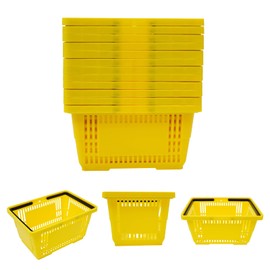 JAYGOVAN 12 PCS Shopping Baskets with Handles, 28 L Plastic Shopping Basket 18.9×13×10.2in Portable Grocery Basket Durable&Convenient Shop Basket Set for Retail Stores Supermarket (Yellow)