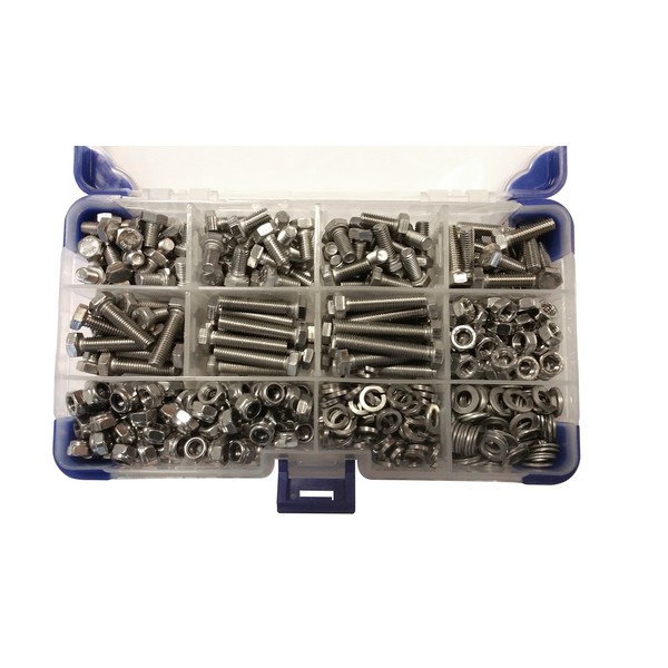 AHC K-10059 360 Piece M6 Stainless Steel Hex Setscrews with Nuts and Washers, 6mm