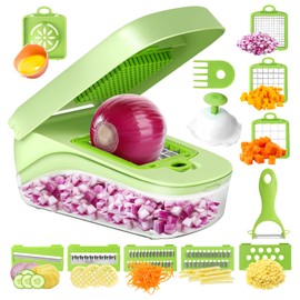 17-in-1 Vegetable Chopper, Multifunctional Veggie Chopper Dicer, Vegetable Cutter with Container, French Fry Cutter for Potatoes, Onion Chopper with Hand Guard, Essential Kitchen Tool for Salad, Fruit