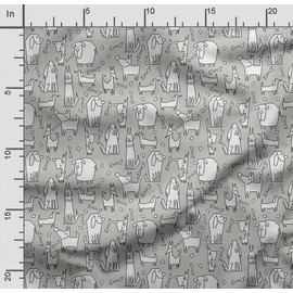 Soimoi Dog Print - Gray, Canvas Fabric Material - 56 Inch Wide, 1 Metre, Unstitched Fabric for Upholstery, Bags, Workwear and Outdoor Gear.