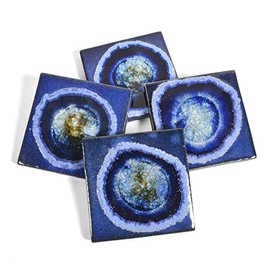 Dock 6 Pottery Coasters with Fused Glass, Cobalt, Set of 4