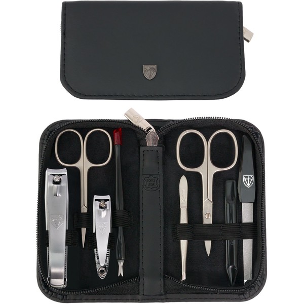 3 Swords Germany - brand quality 8 piece manicure pedicure grooming kit set for professional finger & toe nail care scissors clipper genuine leather case in gift box, Made in Solingen Germany (00859)