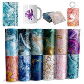 Insoluble Transfer Sheets-Watercolor Marble Sublimation Paper,Transfer Paper for DIY Key Chain T-Shirts,12 pcs/Set, 12"x4.5"