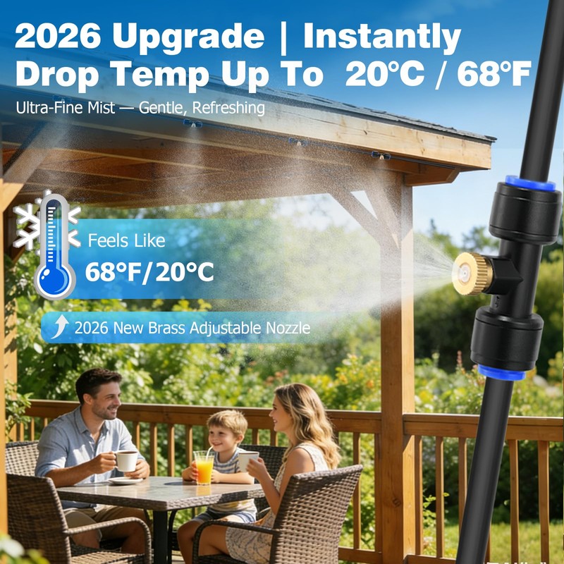 Mellbree Misters for Outside Patio 30FT/9M, Pre-Assembled Misting Cooling System