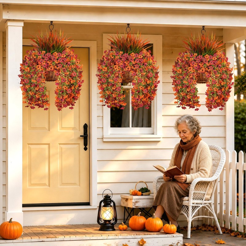 8 PCS Artificial Fall Flowers for Outdoors, UV Resistant Fake