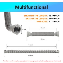 Rackickyer Sink Drain Pipe Kit, 2 Pack Flexible Drain Pipe P Trap, 12.79"-35.03" Flexible P Trap, Under Sink Plumbing for Bathroom & Kitchen, 1-1/4" Adapter Included