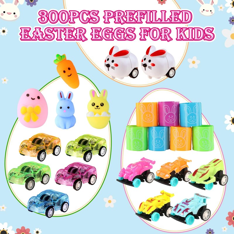 300pcs Bulk Prefilled Easter Eggs with Toys, Filled Easter Eggs