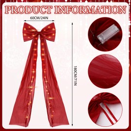 24 x 71 Inch LED Christmas Tree Topper Red Bow Extra Large Bow with LED Light for Home Christmas Tree Toppers Wreath Wall Room Party Holiday Decor Supplies