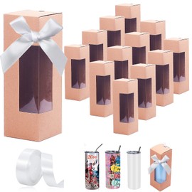 merrisport 12PCS Kraft Tumblers Gift Boxes with Ribbon,Sublimation Tumbler Boxes for Packaging 20oz Skinny Straight Tumbler Cup, Birthday Presents