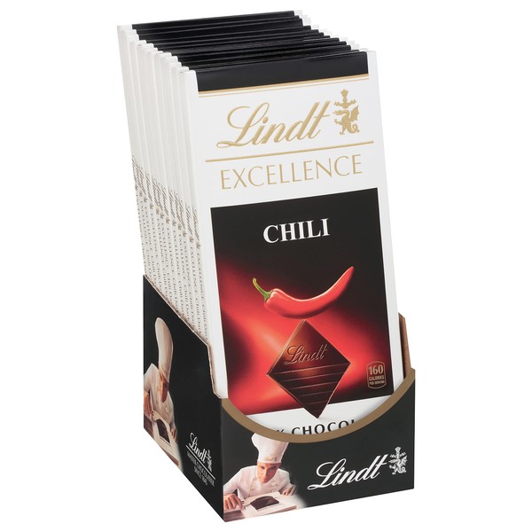 Lindt EXCELLENCE Chili Dark Chocolate Bar, Dark Chocolate Candy Infused with Spicy Red Chili, 3.5 oz. (12 Pack)