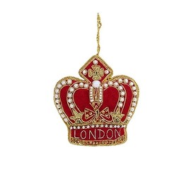 Zardozi Embroidered Ornament - Red Beaded Crown - Crafted in India