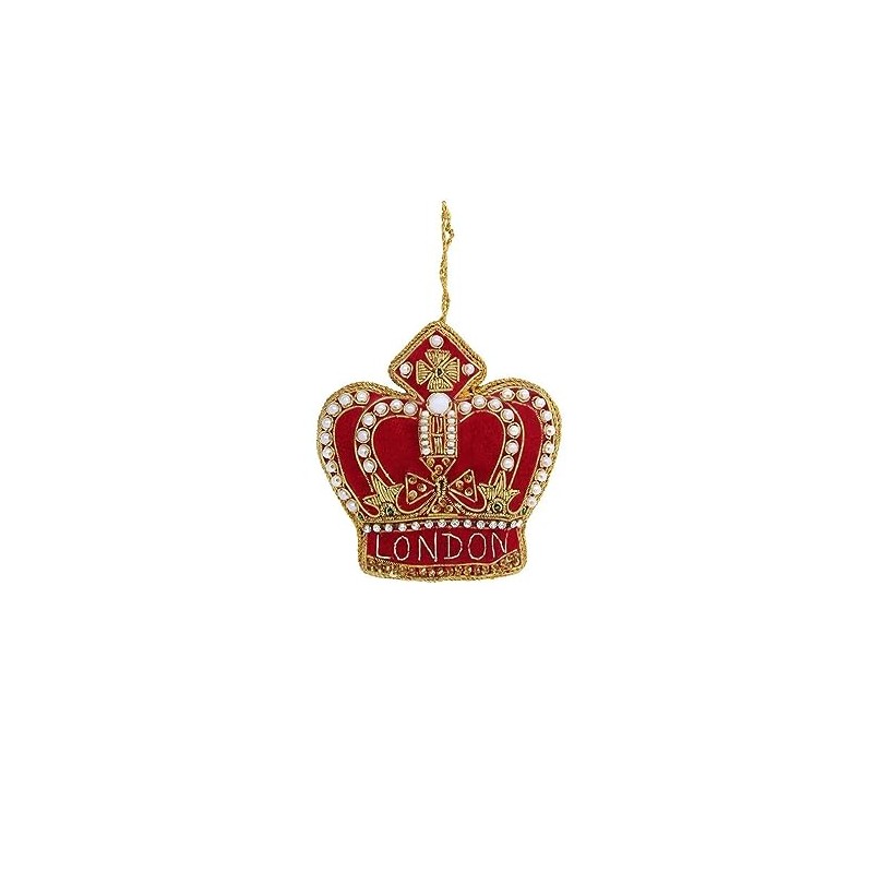 Zardozi Embroidered Ornament - Red Beaded Crown - Crafted in